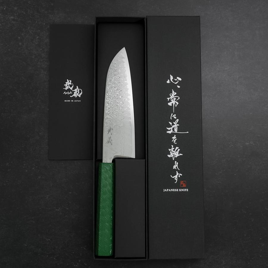 Santoku SLD Wave Nickel Damascus Green Urushi Handle 165mm