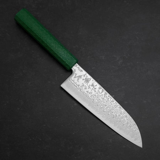 Santoku SLD Wave Nickel Damascus Green Urushi Handle 165mm