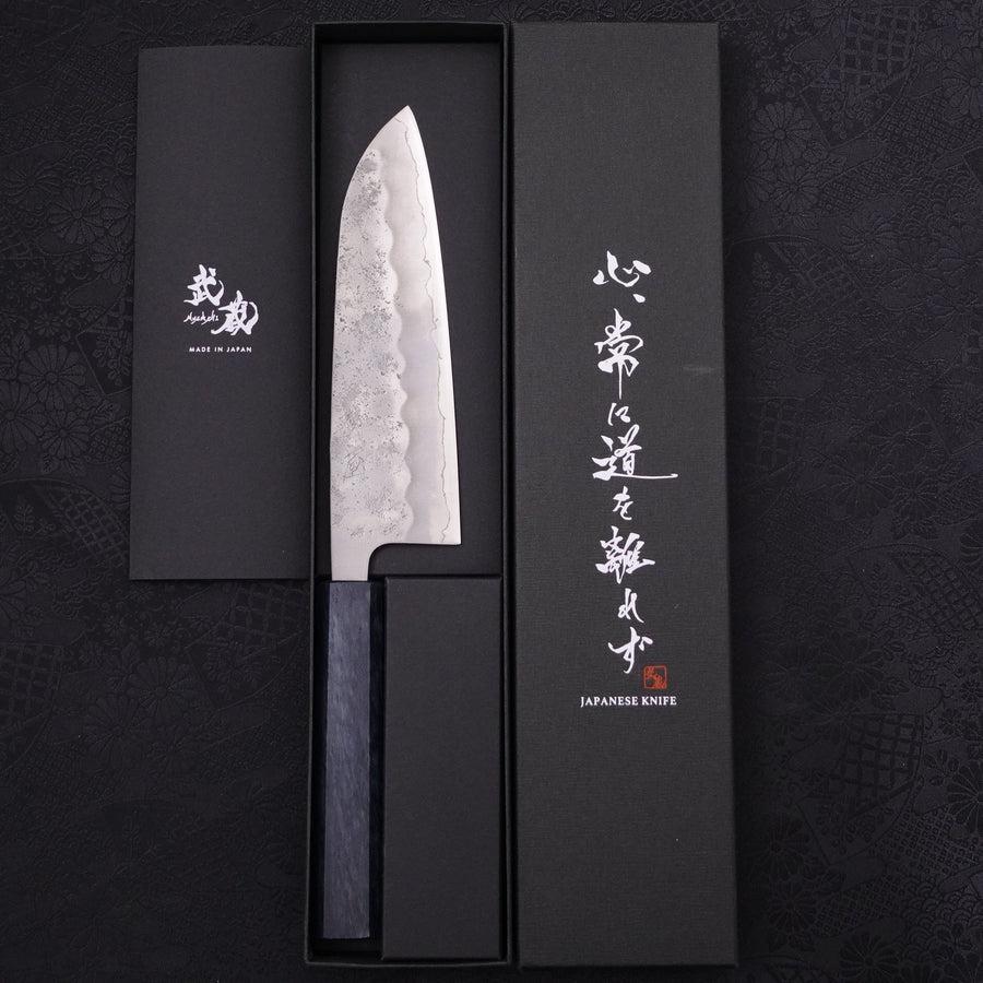 Santoku Silver Steel #3 Nashiji Dark Blue Handle 165mm