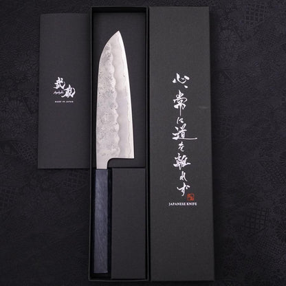 Santoku Silver Steel #3 Nashiji Dark Blue Handle 165mm