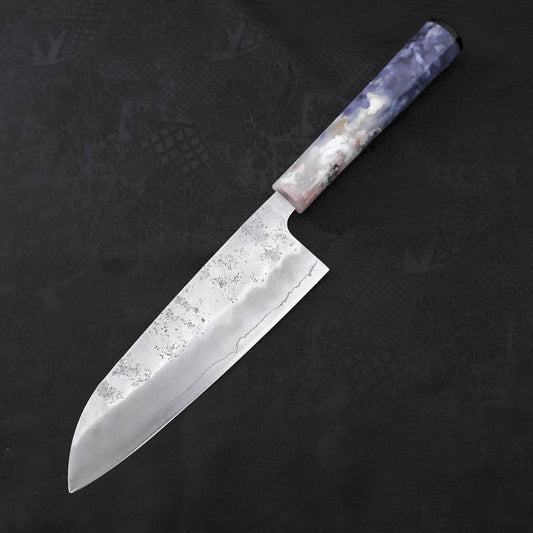 Santoku Silver Steel #3 Nashiji Ocean Blue White Handle 165mm
