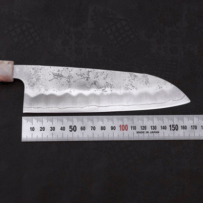 Santoku Silver Steel #3 Nashiji Ocean Blue White Handle 165mm