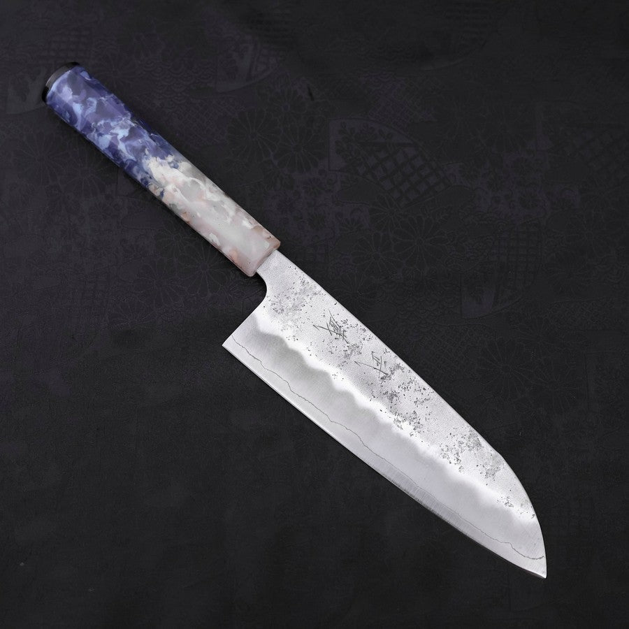 Santoku Silver Steel #3 Nashiji Ocean Blue White Handle 165mm