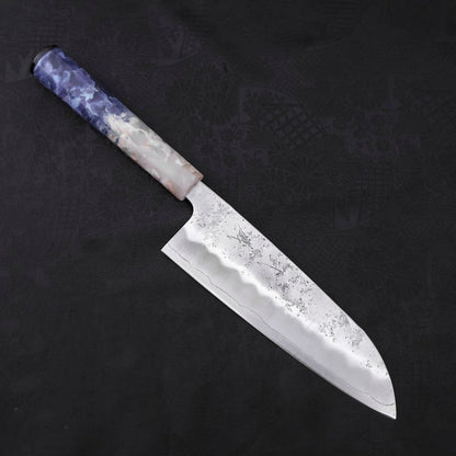 Santoku Silver Steel #3 Nashiji Ocean Blue White Handle 165mm