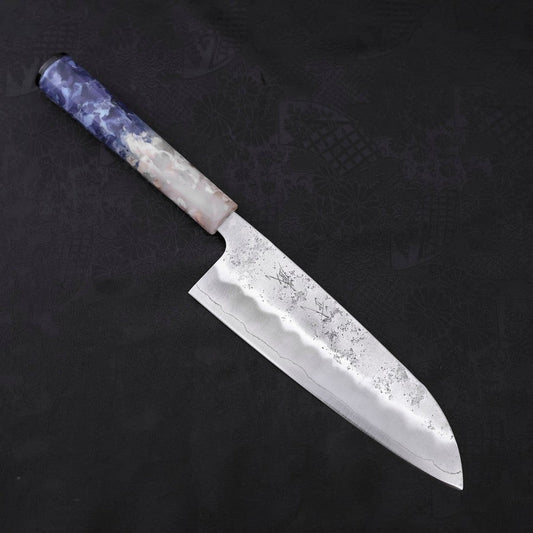 Santoku Silver Steel #3 Nashiji Ocean Blue White Handle 165mm