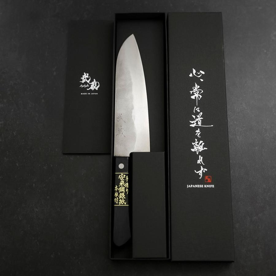 Santoku Silver Steel #3 Nashiji Western Black Handle 180mm