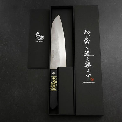 Santoku Silver Steel #3 Nashiji Western Black Handle 180mm