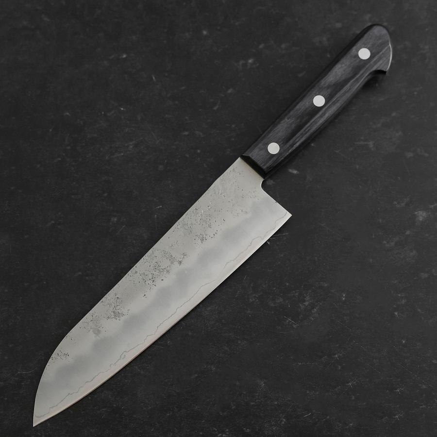Santoku Silver Steel #3 Nashiji Western Purple Handle 180mm (Tsuba-Nashi)