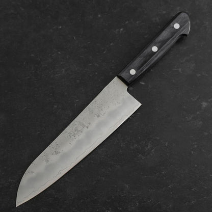 Santoku Silver Steel #3 Nashiji Western Purple Handle 180mm (Tsuba-Nashi)