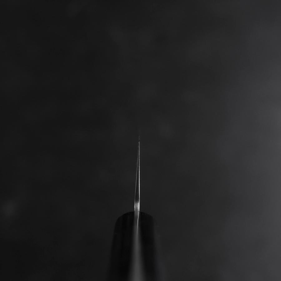 Santoku Silver Steel #3 Nashiji Western Purple Handle 180mm (Tsuba-Nashi)