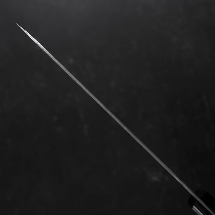 Santoku Silver Steel #3 Nashiji Western Purple Handle 180mm (Tsuba-Nashi)