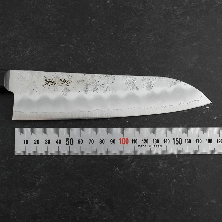 Santoku Silver Steel #3 Nashiji Western Purple Handle 180mm (Tsuba-Nashi)