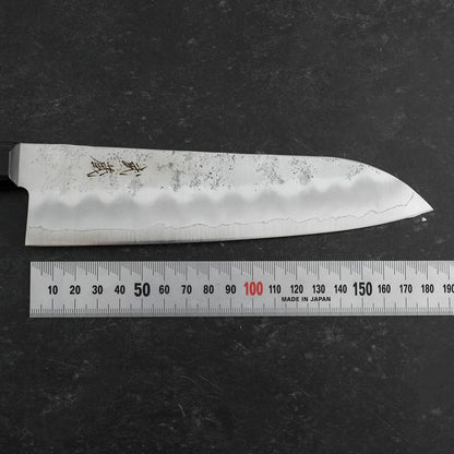 Santoku Silver Steel #3 Nashiji Western Purple Handle 180mm (Tsuba-Nashi)