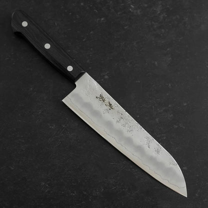 Santoku Silver Steel #3 Nashiji Western Purple Handle 180mm (Tsuba-Nashi)