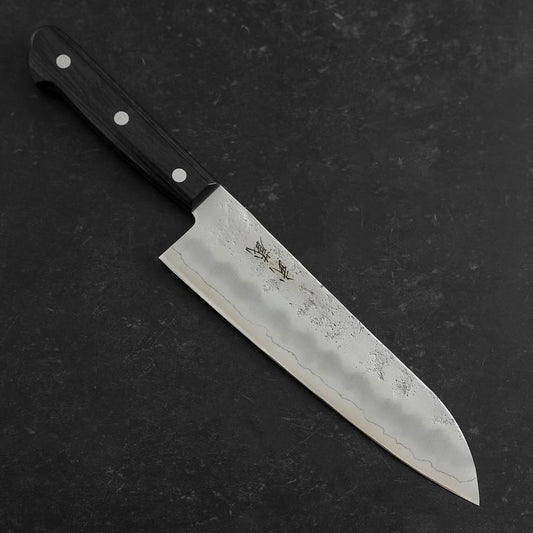 Santoku Silver Steel #3 Nashiji Western Purple Handle 180mm (Tsuba-Nashi)