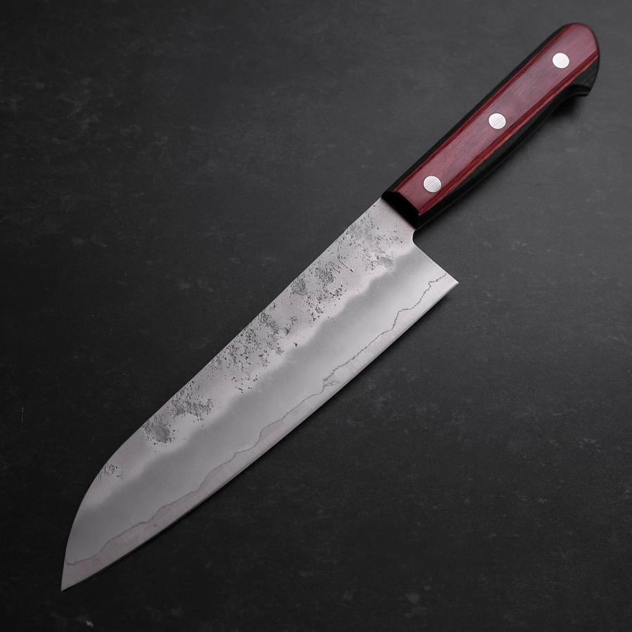 Santoku Silver Steel #3 Nashiji Western Red Handle 180mm (Tsuba-Nashi)