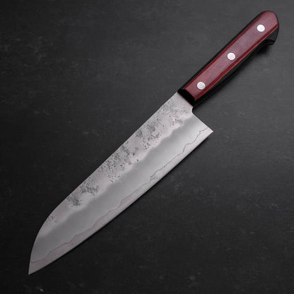 Santoku Silver Steel #3 Nashiji Western Red Handle 180mm (Tsuba-Nashi)