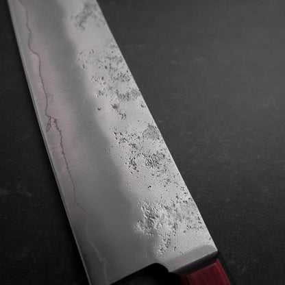 Santoku Silver Steel #3 Nashiji Western Red Handle 180mm (Tsuba-Nashi)