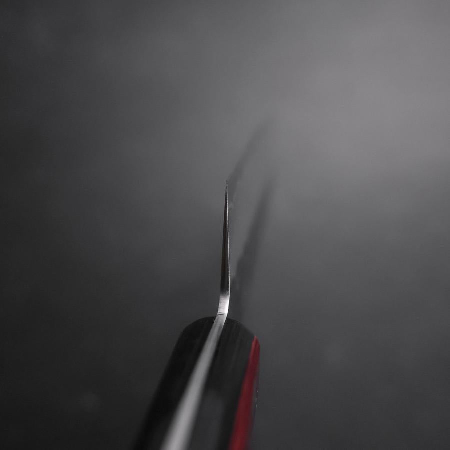 Santoku Silver Steel #3 Nashiji Western Red Handle 180mm (Tsuba-Nashi)