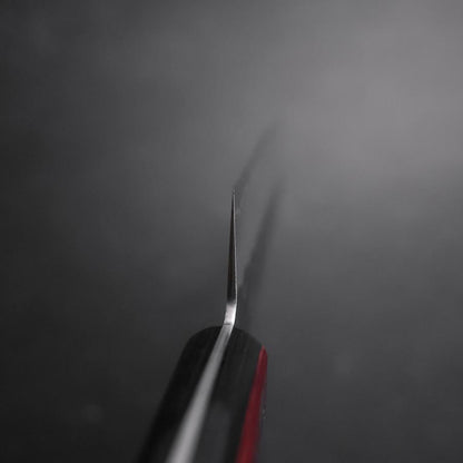 Santoku Silver Steel #3 Nashiji Western Red Handle 180mm (Tsuba-Nashi)