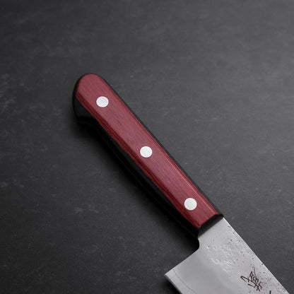 Santoku Silver Steel #3 Nashiji Western Red Handle 180mm (Tsuba-Nashi)