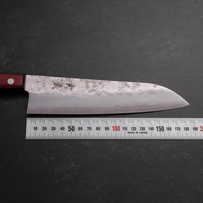 Santoku Silver Steel #3 Nashiji Western Red Handle 180mm (Tsuba-Nashi)
