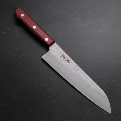 Santoku Silver Steel #3 Nashiji Western Red Handle 180mm (Tsuba-Nashi)