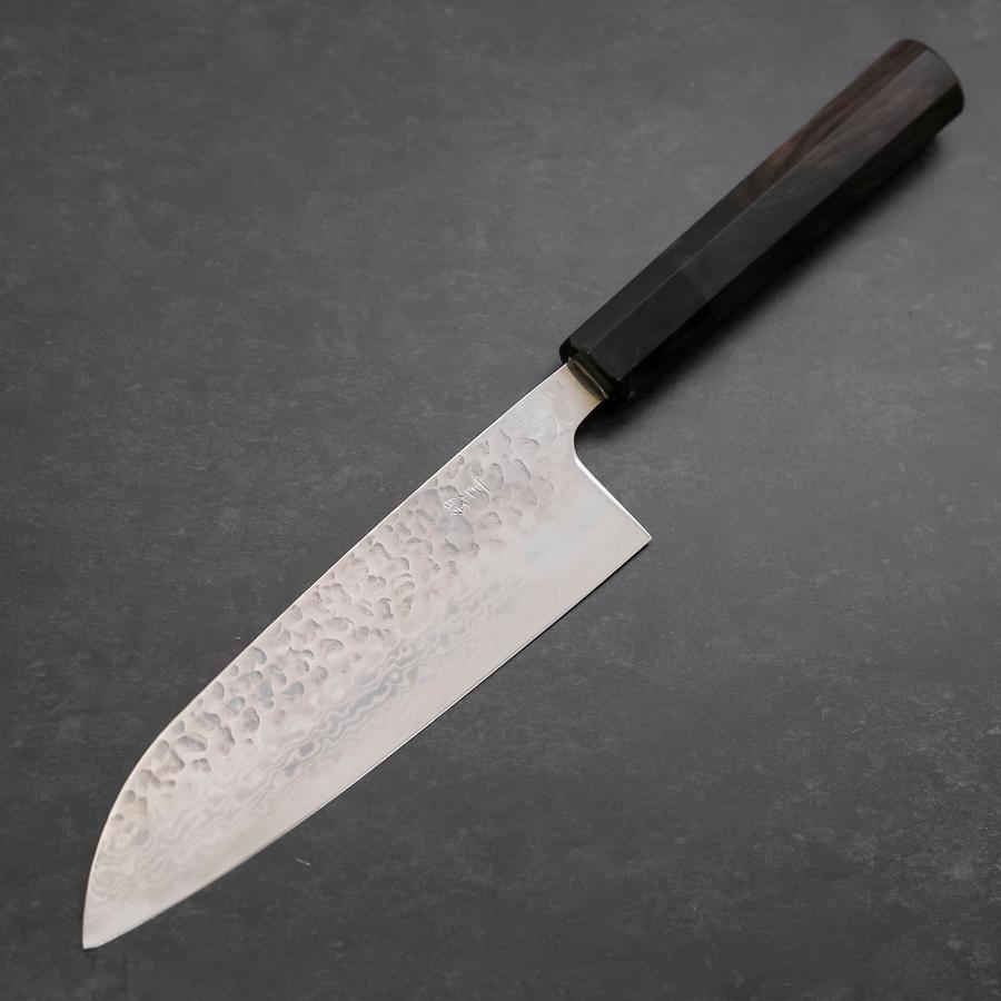 Santoku Silver Steel #3 Tsuchime Damascus Buffalo Ebony Handle 170mm