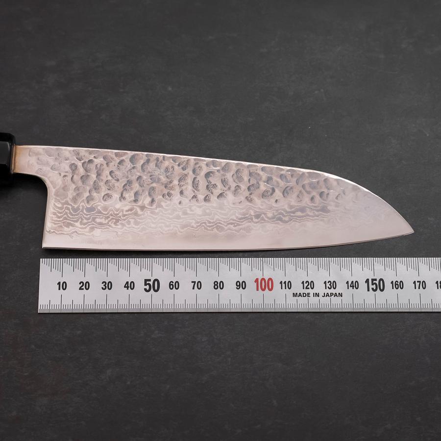 Santoku Silver Steel #3 Tsuchime Damascus Buffalo Ebony Handle 170mm