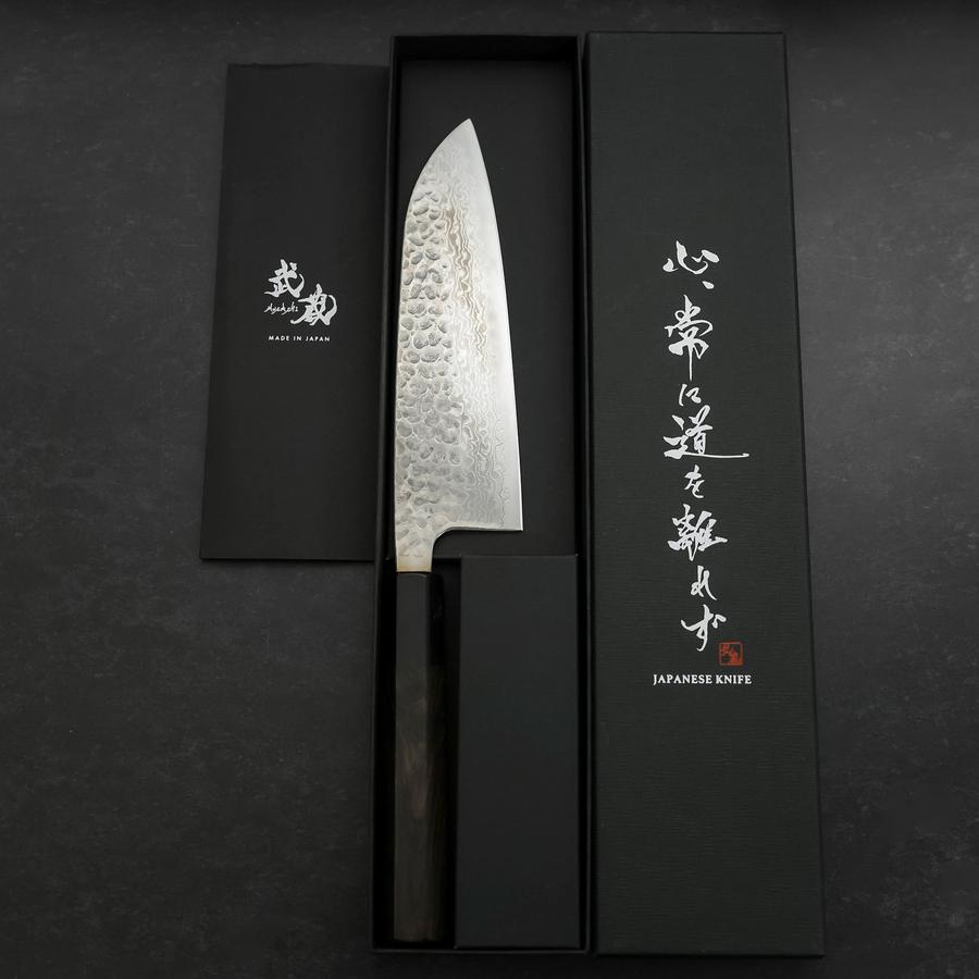 Santoku Silver Steel #3 Tsuchime Damascus Buffalo Ebony Handle 170mm