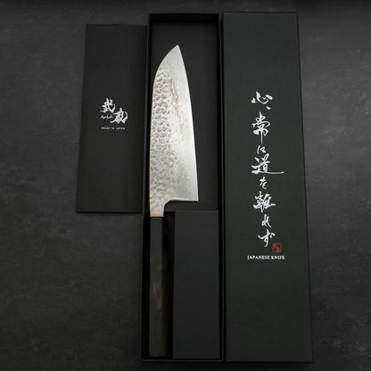 Santoku Silver Steel #3 Tsuchime Damascus Buffalo Ebony Handle 170mm