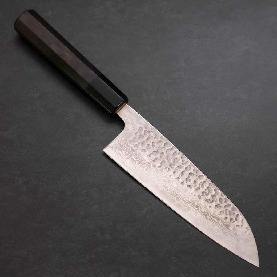 Santoku Silver Steel #3 Tsuchime Damascus Buffalo Ebony Handle 170mm