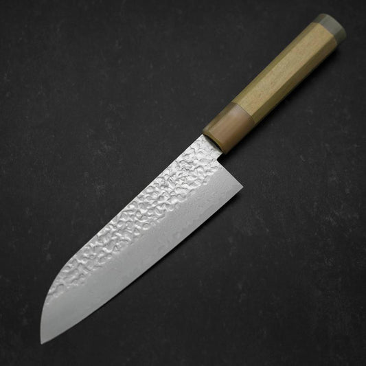 Santoku Silver Steel #3 Tsuchime Damascus Buffalo Magnolia Handle 170mm