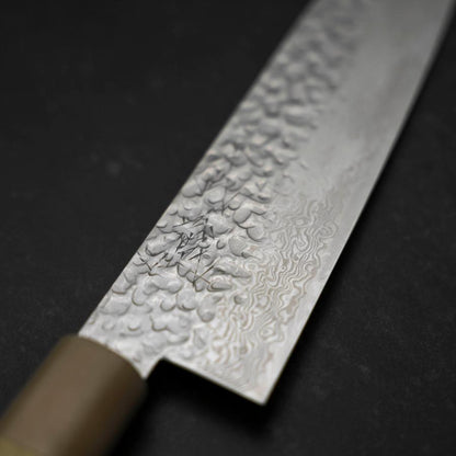 Santoku Silver Steel #3 Tsuchime Damascus Buffalo Magnolia Handle 170mm