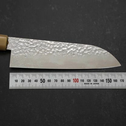 Santoku Silver Steel #3 Tsuchime Damascus Buffalo Magnolia Handle 170mm