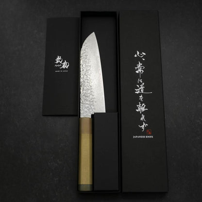 Santoku Silver Steel #3 Tsuchime Damascus Buffalo Magnolia Handle 170mm