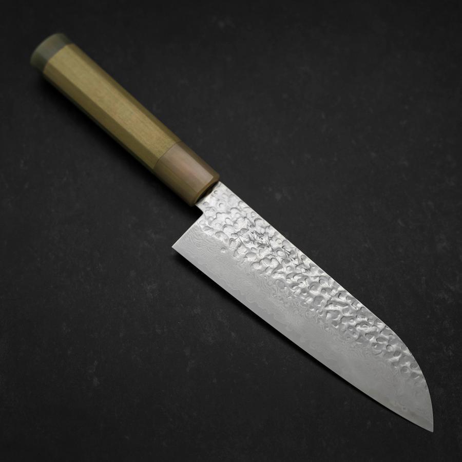 Santoku Silver Steel #3 Tsuchime Damascus Buffalo Magnolia Handle 170mm