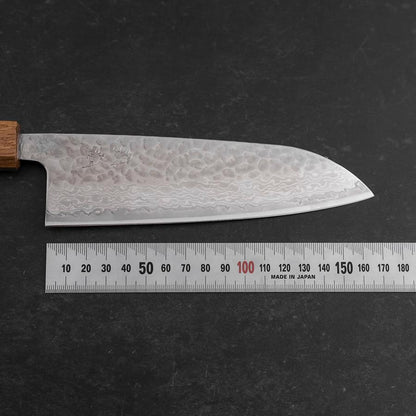 Santoku Silver Steel #3 Tsuchime Damascus Oak Handle 165mm