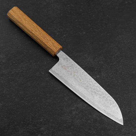 Santoku Silver Steel #3 Tsuchime Damascus Oak Handle 165mm
