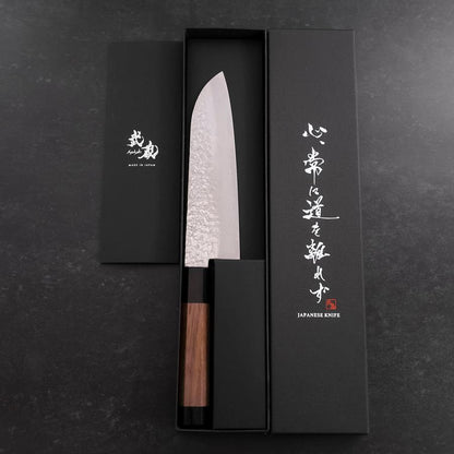 Santoku Silver Steel #3 Tsuchime Damascus Walnut Handle 170mm