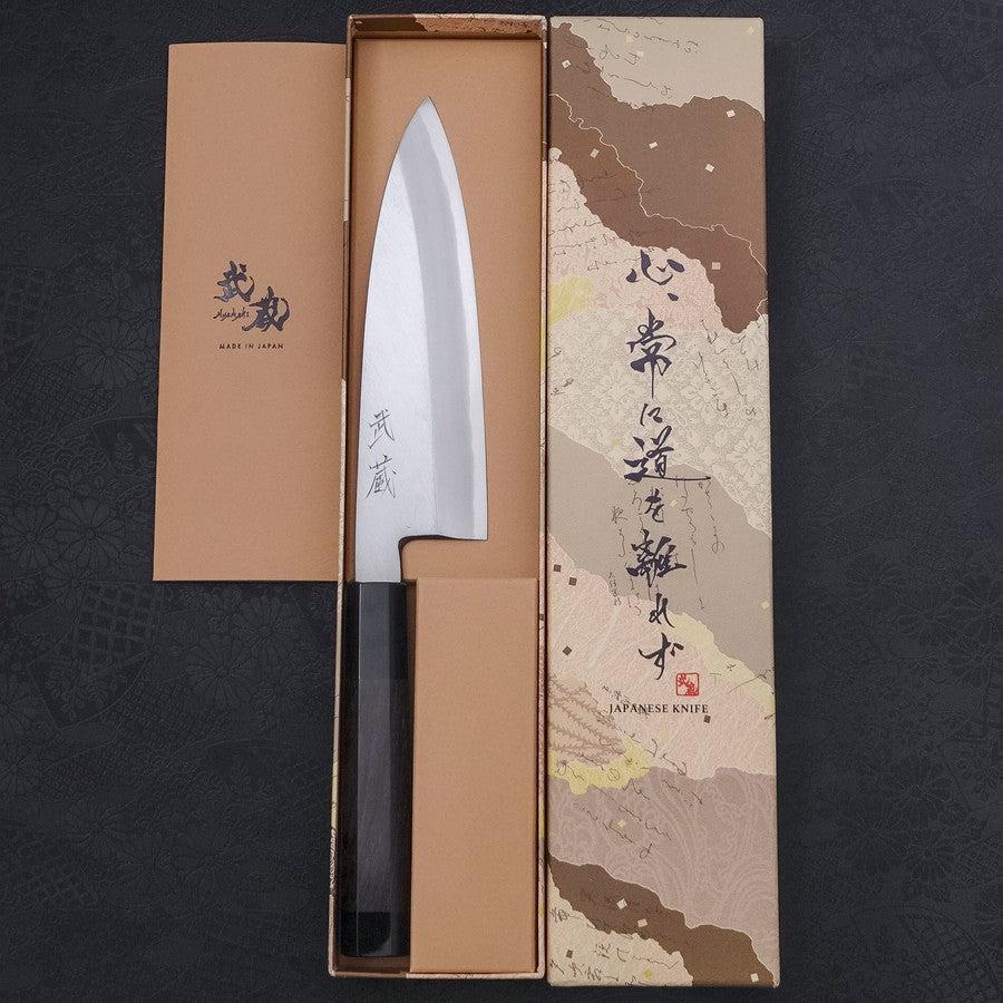 Santoku Single-Edged White Steel #2 Kasumi Buffalo Ebony Handle 180mm