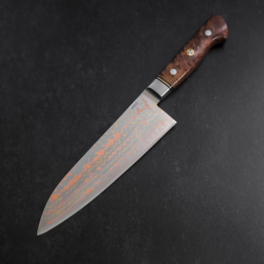 Santoku Stainless Clad Blue Steel #2 Colored Damascus Western Karin Handle 180mm