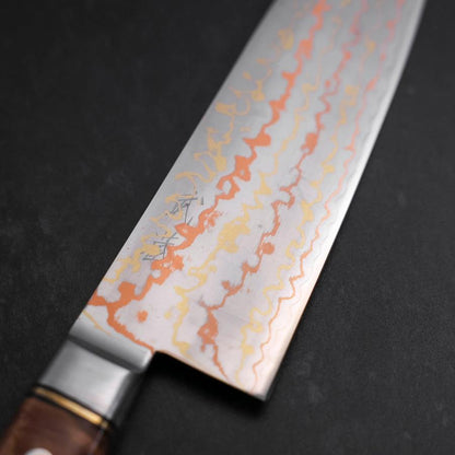 Santoku Stainless Clad Blue Steel #2 Colored Damascus Western Karin Handle 180mm