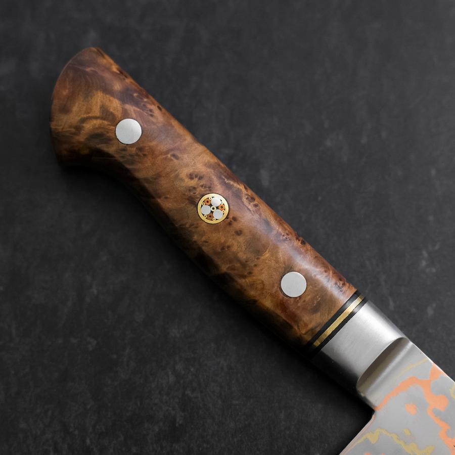 Santoku Stainless Clad Blue Steel #2 Colored Damascus Western Karin Handle 180mm