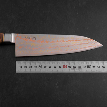 Santoku Stainless Clad Blue Steel #2 Colored Damascus Western Karin Handle 180mm