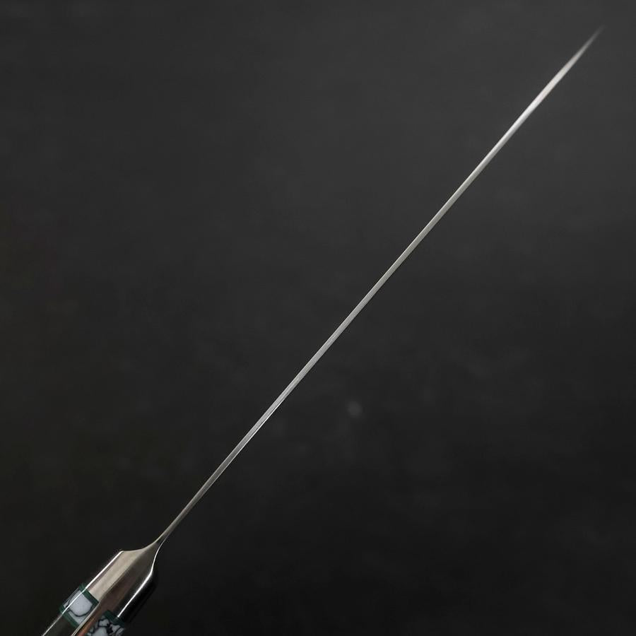 Santoku Stainless Clad Blue Steel #2 Polished Green Micarta Turqoise Handle 180mm