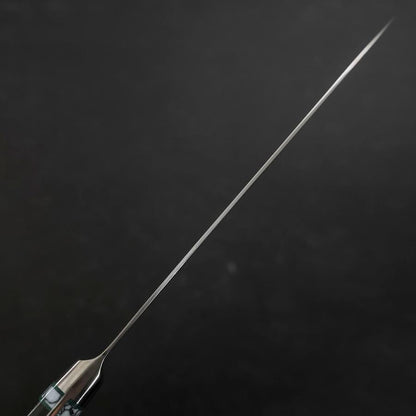 Santoku Stainless Clad Blue Steel #2 Polished Green Micarta Turqoise Handle 180mm