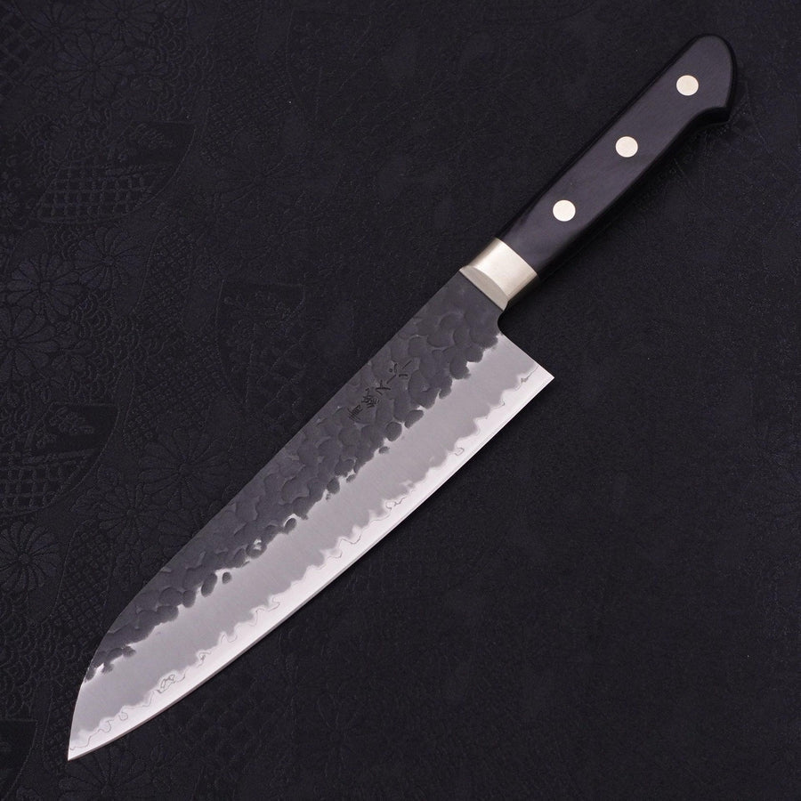Santoku Stainless Clad Blue Super Kurouchi Tsuchime Western Handle Black 180mm
