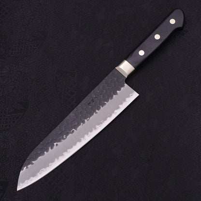 Santoku Stainless Clad Blue Super Kurouchi Tsuchime Western Handle Black 180mm