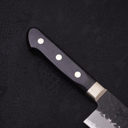Santoku Stainless Clad Blue Super Kurouchi Tsuchime Western Handle Black 180mm
